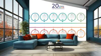 Infographic template with 20 circle options for presentation and data visualization. Business process chart. Diagram with twenty steps to success Wall mural