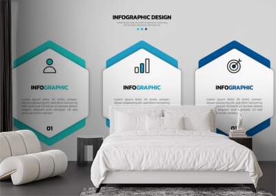 vector three steps hexagonal infographic template design Wall mural