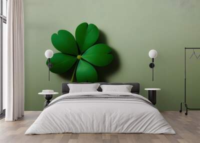 Green four-leaf clover isolated on white Wall mural