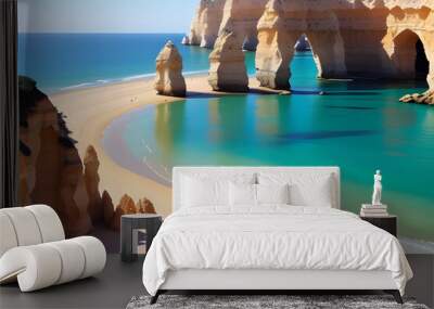 Maria Luisa beach with rock formation in Albufeira, Algarve, Portugal. Wall mural