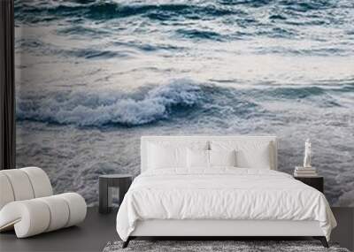 Beautiful tropical beach view with white sand, blue sea with waves and clear sky on Phuket, Thailand. Minimal composition with neutral colors. Summer and travel concept. Wall mural