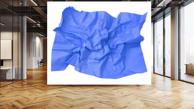 Blue crumpled paper isolated on transparent background Wall mural