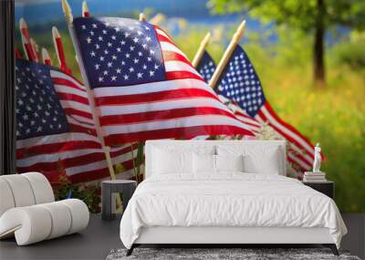 american flags for celebrating the holiday Wall mural