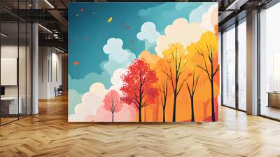 Autumn background. Landscape with trees, leaves. Vector illustration. Created with AI. Wall mural