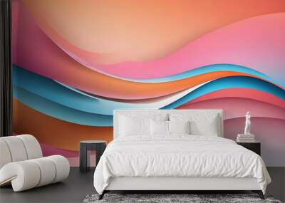 Abstract grainy gradient vibrant pink orange white blue ,wave curve background noise texture  backdrop design Wall mural