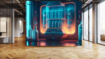 a futuristic laboratory with glowing test tubes and holographic displays - Generative AI Wall mural