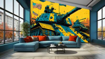 American tanks in Ukrainian colors - Generative AI Wall mural