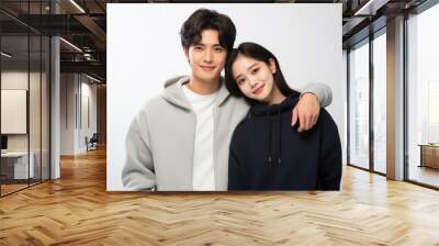 Cute korean couple on white background Wall mural