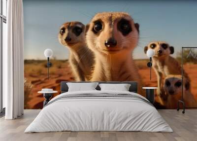 cute meerkat on guard gopro view generative AI Wall mural