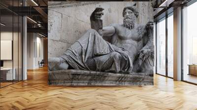 Antique Roman statue of Neptun who appears to be taking a selfie Wall mural