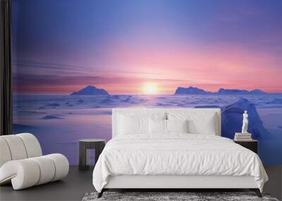 Landscape of Antarctica, sunset, snow, minimalist Wall mural