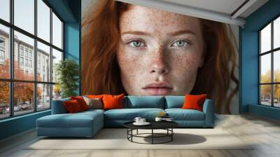 Portrait of woman with freckles Wall mural