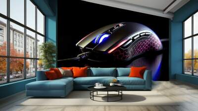 RGB gaming mouse on a black background Wall mural