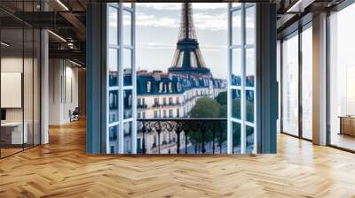 The view of the Eiffel Tower from an apartment window - Generative AI Wall mural