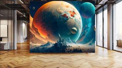 world inspired by the emptiness of space, featuring stars, planets, and other celestial bodies, illustration - Generative AI Wall mural