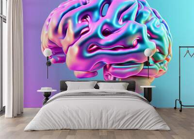 3d Holographic brain illustration in gradient background Wall mural