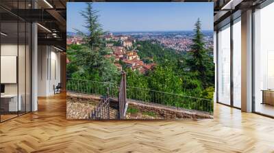 Panoramic view over Bergamo, Italy, from the hill of Old Town Citta Alta Wall mural