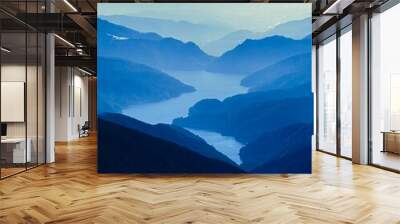 Vertical blue landscape of hills Wall mural