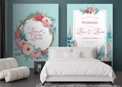 Vector elegant wedding invitation with beautiful watercolor paint flower Wall mural