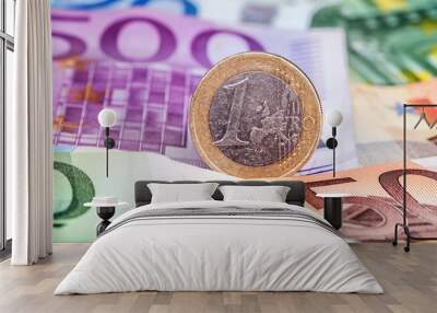 Banknotes and euro coins Wall mural