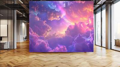 A vibrant abstract painting with purple and gold hues, featuring a starry sky and cloud-like shapes reminiscent of a galaxy. Wall mural