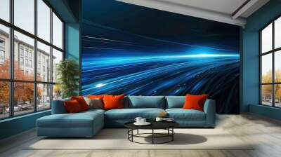 Abstract dark blue background with white streaks of light, creating a futuristic and dynamic feel. Wall mural