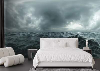 HDRI Environment Map of Stormy Sea Spherical Panorama in 360 Degrees High Resolution. Generative AI Wall mural