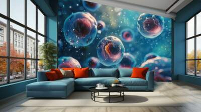 human cells in a blue background Wall mural