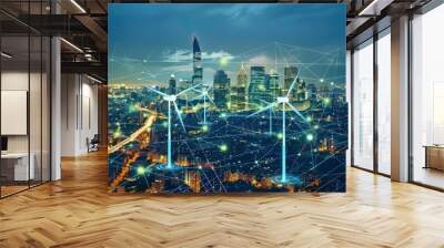 Smart grids manage energy distribution efficiently and reduce waste. Integrated energy system concept. Generative AI Wall mural