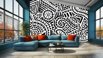 Black and white tribal pattern. Ethnic and aztec motifs. Bohemian print for textiles. Vector illustration. Wall mural