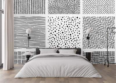 collection of seamless patterns. set of black and white prints for textiles. handmade. hand drawn ge Wall mural