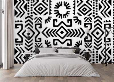 Seamless tribal pattern. Black and white geometric ornament. Print for your textile. Vector illustration. Wall mural