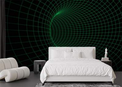 abstract wireframe tunnel. science wormhole. vector 3d portal grid. futuristic fantasy funnel. Wall mural