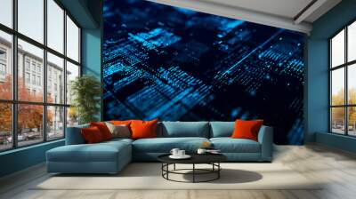 Future digital cyberspace. Sorting and analysis digital data. Technology matrix algorithm. Security storage data. 3d rendering. Wall mural