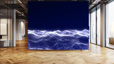 Futuristic technology wave. Digital cyberspace. Abstract wave with moving particles on background. Big data analytics. 3d rendering. Wall mural