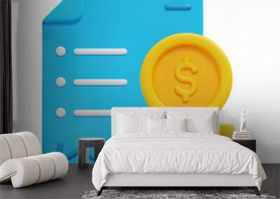 3d report and money coins icon vector. Isolated on white background. 3d accounting, business and finance concept. Cartoon minimal style. 3d asset icon vector render illustration. Wall mural