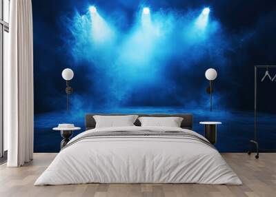 A blue room with three lights and a lot of smoke Wall mural