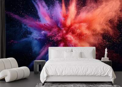 A colorful explosion of red, blue, and purple sparks Wall mural