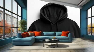 A hooded sweatshirt with a black hood and a white background Wall mural