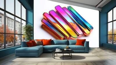 A row of colorful metal bars with a rainbow effect Wall mural