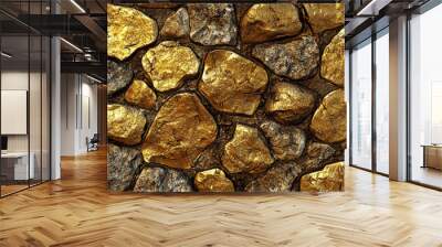 A wall made of gold and brown rocks Wall mural