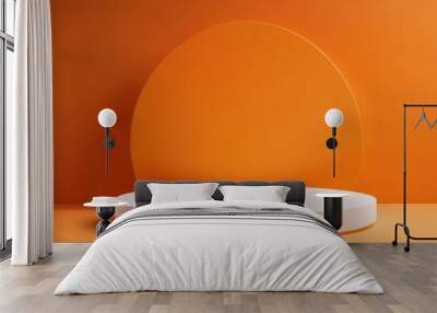 A white and orange stage with a white circle in the middle Wall mural