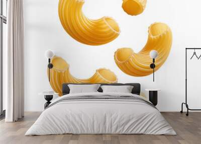 Closeup of Raw Elbow Macaroni Pasta on White Background in High-Resolution Photography Wall mural