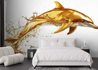 Golden Splash Dolphin: Luminous Artistic Marine Life Sculpture Wall mural