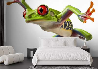 A funny dancing red-eyed tree frog isolated on a white background as transparent PNG Wall mural