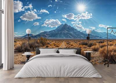 A trail in a dry wilderness landscape on a sunny day Wall mural