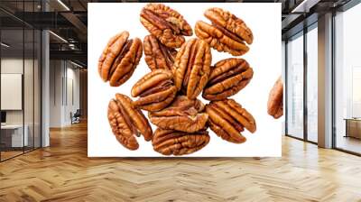 Cluster of pecan nuts, food bundle isolated on a white background Wall mural