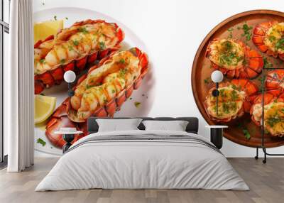 Grilled lobster tails with garlic butter bundle isolated on white background Wall mural