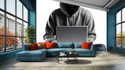 hacker with laptop isolated on white background, generative AI Wall mural