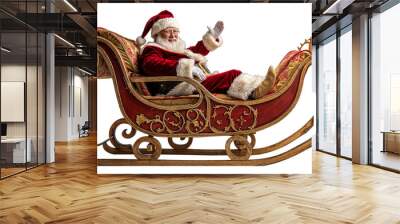 Majestic Santa Claus Waving from His Ornate Golden Sleigh, Perfect for Christmas Holiday Event Promotions and Greeting Cards Wall mural